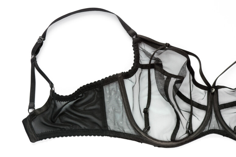 Biustonosz SMN Fetysz Czarny Ewa Michalak - rozłożony na płasko, widoczny prawy bok