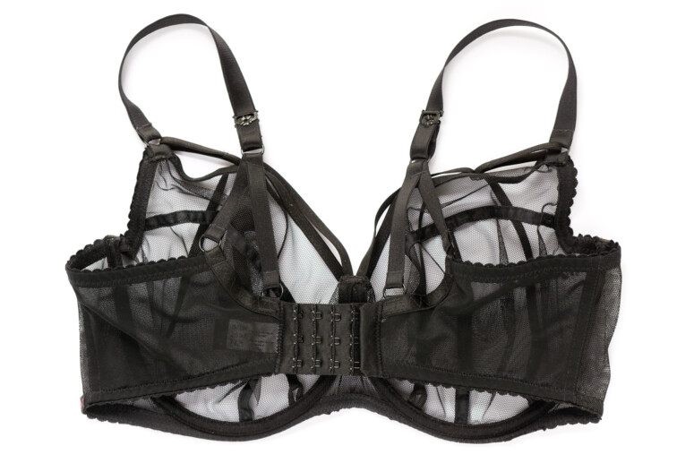 Biustonosz SMN Fetysz Czarny Ewa Michalak - leżący na płasko, zapięty, widok z tyłu